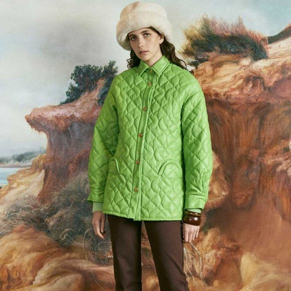 House of Sunny Green Faux Leather Quilted Jacket - Picture 1 of 4